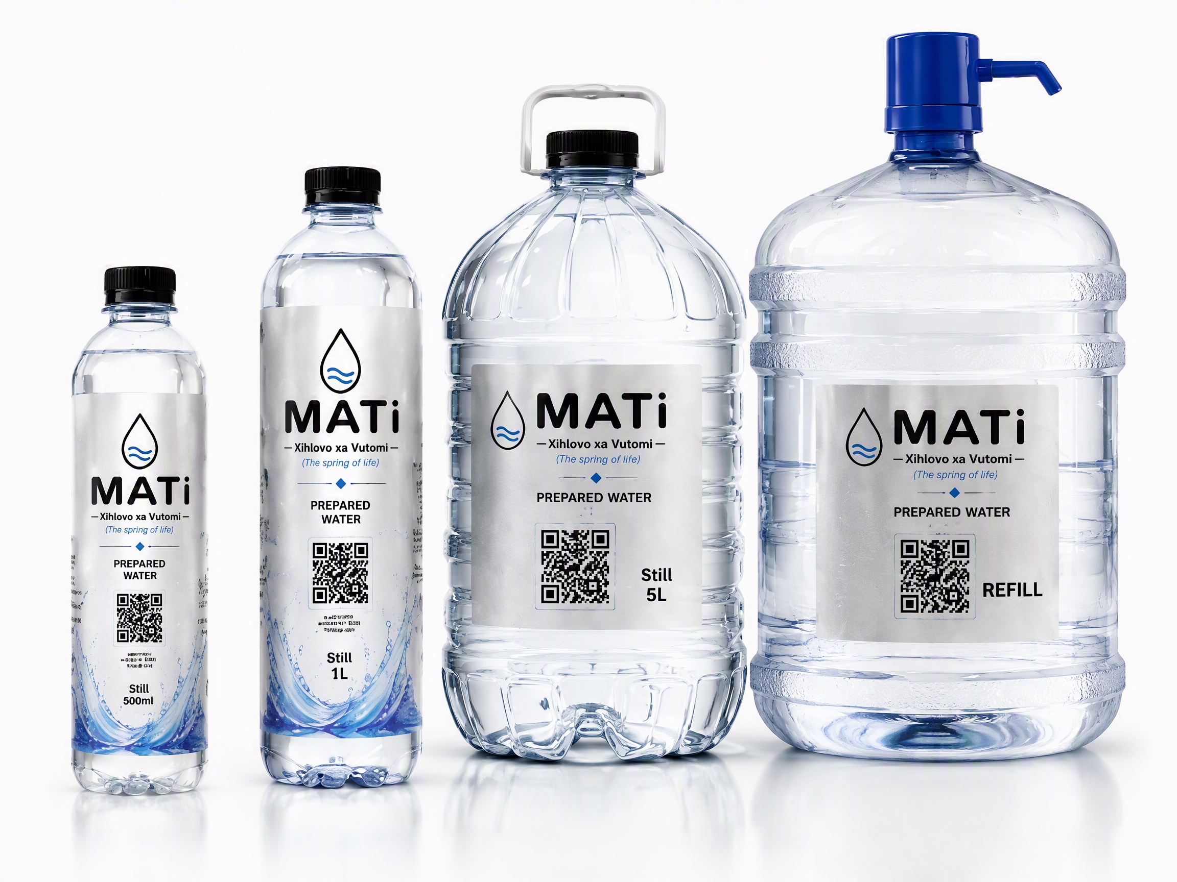 MATi prepared-water bottle and refill container family