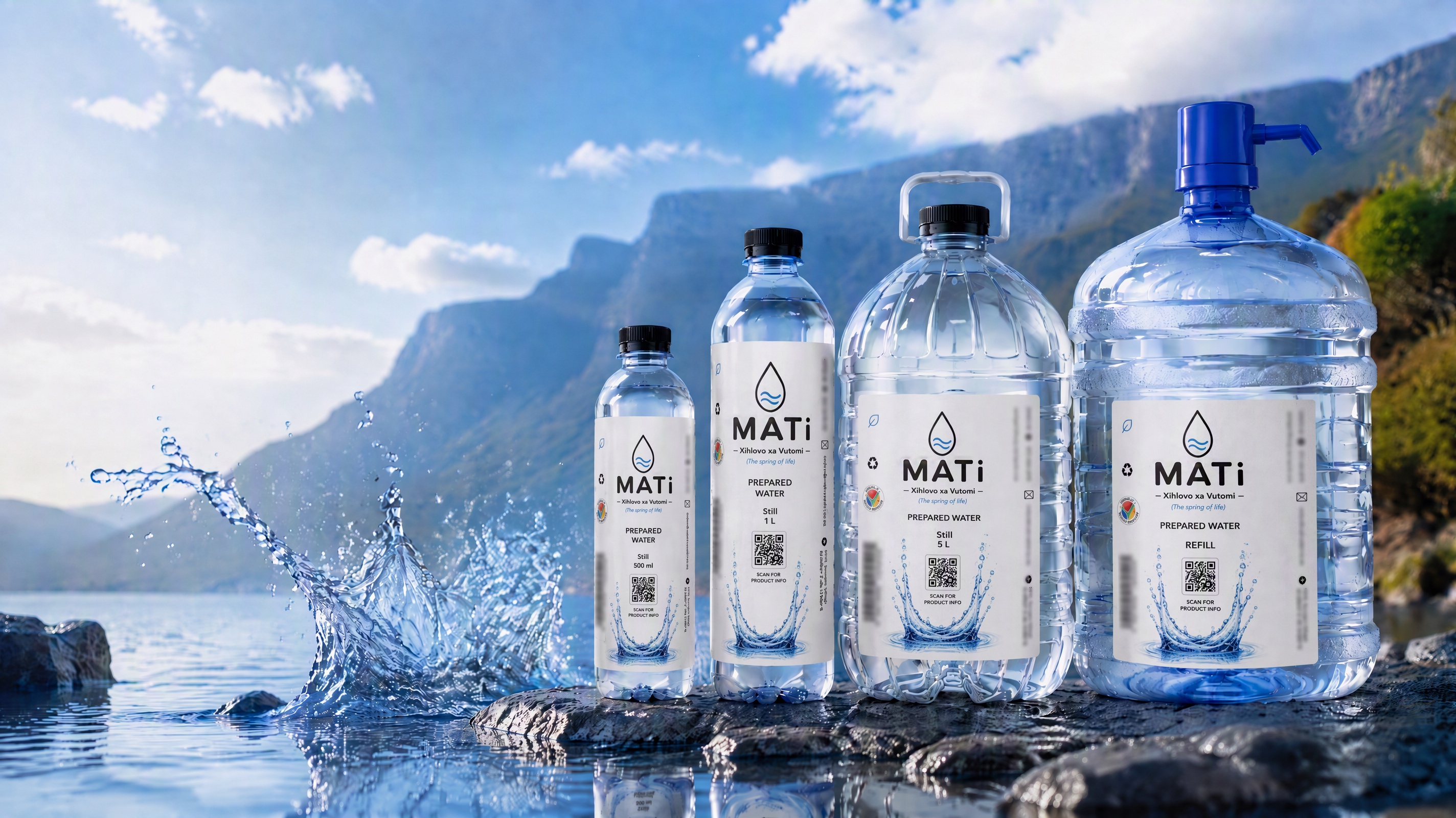 MATi Water bottle surrounded by fresh water and natural South African scenery